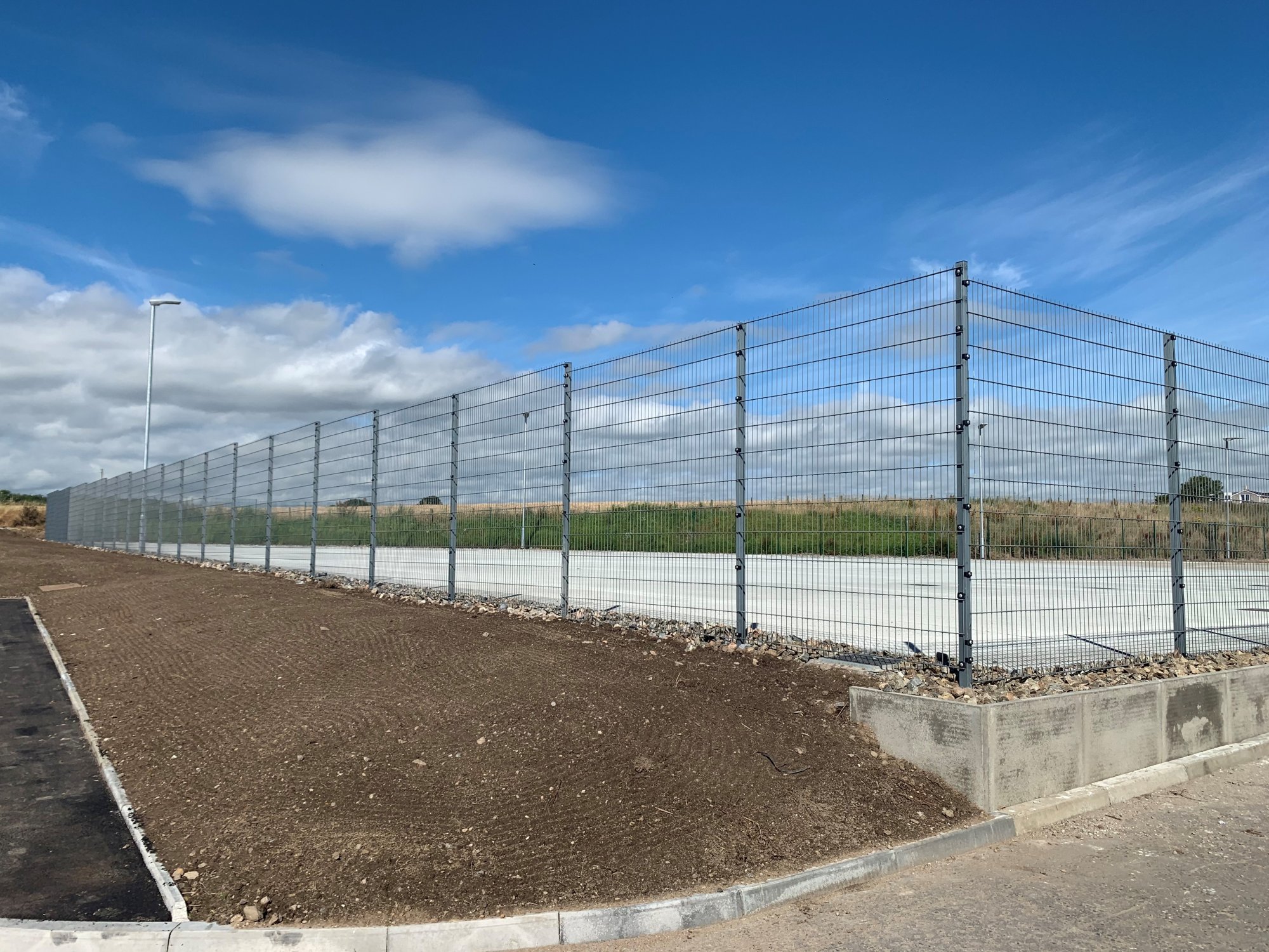 2400mm high 656 twin wire panel system in Anthracite Grey (RAL 7016).