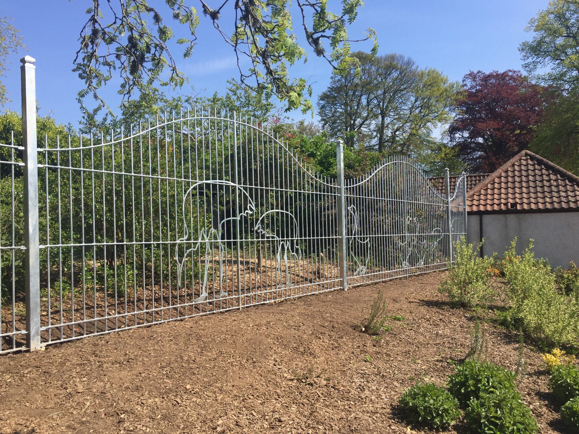 Ornamental railings featuring bird silhouettes fabricated and installed at a petting zoo. Our in-house CNC plasma cutting facilities allow us to incorporate almost any design, shape or pattern into railings or gates.